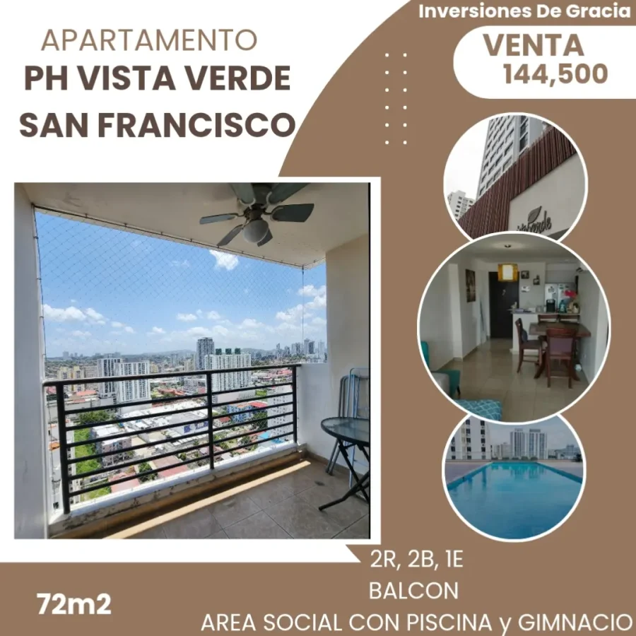 Balcón, sala y piscina de apartamento en PH Vista Verde, San Francisco