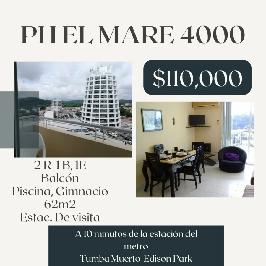 Balcón y sala-comedor de apartamento en PH El Mare 4000